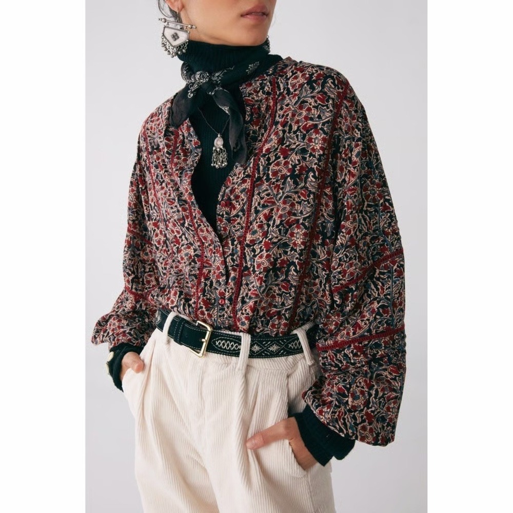 NWT Maison Hotel Moonflower Ninette Blouse - Black Forest Size M